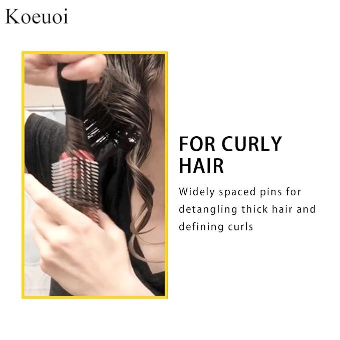 Classic Styling Hair Brush for Wet or Dry Curly Hair. 9 Row Black Brush for Detangling, Separating, Shaping