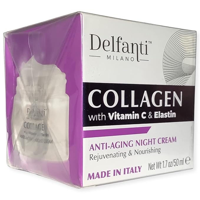 Delfanti-Milano • COLLAGEN with VITAMIN C & ELASTIN • Rejuvenating & Nourishing • Anti-Aging Night Cream • Face and Neck Moisturizer • Made in Italy