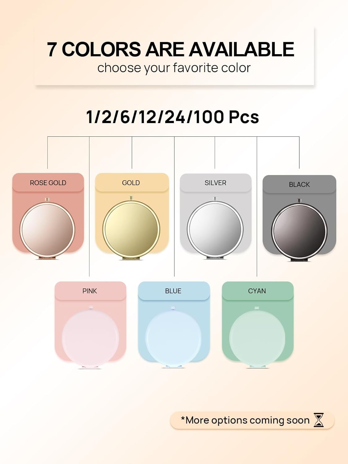 Compact Mirror Bulk, Pack of 12 Double-Sided 1X/2X Magnifying Metal Makeup Mirrors(Round, Rose Gold)