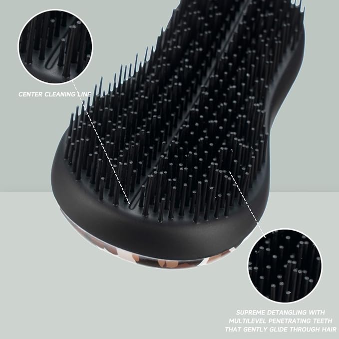 Hand Grip Brush, Gentle Detangling, Detangler Hair Brush for All Hair Types. For use on Wet or Dry Hair (Black Floral)