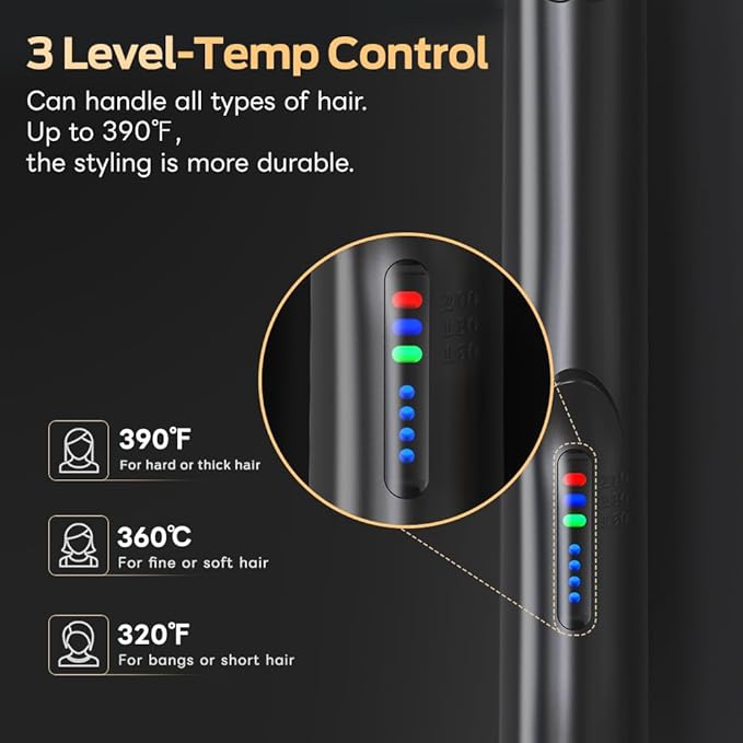 Cordless Hair Straightener and Curler 2 in 1 Ceramic Flat Iron Mini Cordless Portable Travel Hot Tools Straight Curl for Women Men USB Rechargeable with Pouch (Black)