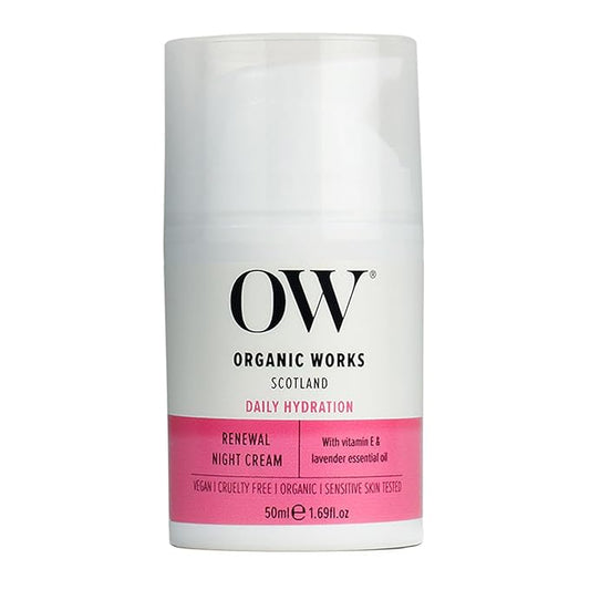 Organic Works Daily Hydration Renewal Night Cream - Nourishing Night Cream with Camellia Sinensis and Lavender - Suitable for All Skin Types - 1.69 oz