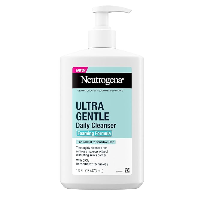 Neutrogena Ultra Gentle Foaming Facial Cleanser, Fragrance Free Hydrating Face Wash for Sensitive Skin, Daily Non Over Drying Makeup Remover, Hypoallergenic, Soap & Dye Free, Non-Comedogenic, 16 Fl Oz