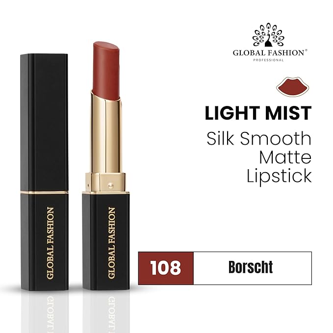 Global Fashion Silk Smooth Matte Lipstick – Long-Lasting, Luxurious Color, Rich Hydration, Lightweight Formula, Lightweight Matte Lip Color for Women, Available in Multiple Shades (108, 0.12 oz)