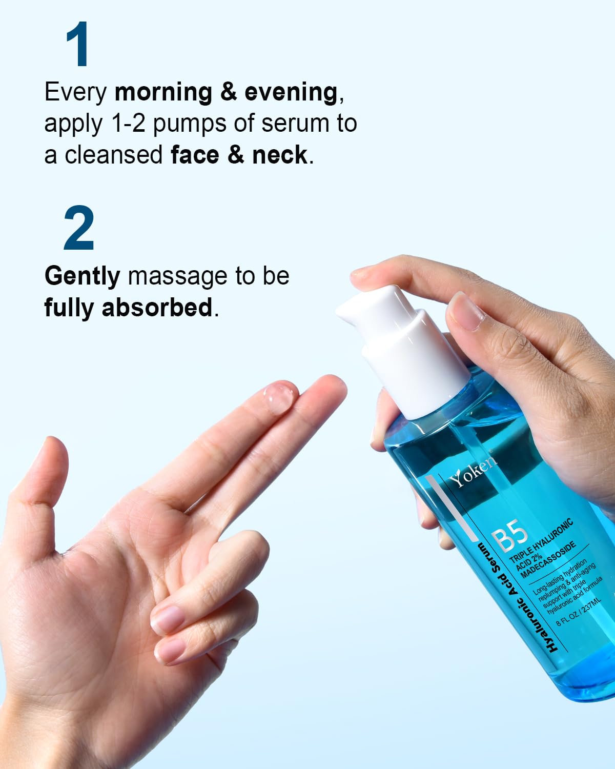 Yoken EWG Verified Hyaluronic Acid Serum for Face 8 + 2 fl oz, Vitamin B5 & Triple Pure Hyaluronic Acid 2%, Anti-aging Facial Serum for Fine Line Wrinkle Hydrating Serum Plump Dry Skin Fragrance-Free