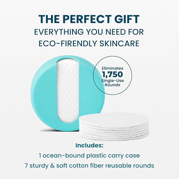 LastRound Reusable Makeup Remover Pads - 7 Washable Eco-Friendly Reusable Cotton Rounds for Face - Sustainable & Soft Cotton Face Pads for Facial Cleansing & Eye Makeup Removal - Travel Storage Case