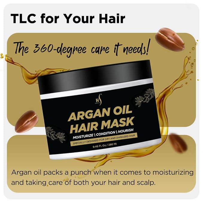 Herstyler Argan Oil Hair Mask - Hair Mask For Dry Damaged Hair and Growth - Deep Conditioning Argan Oil Har Mask - Curly Hair Mask for Limp Dull Hair - Anti-Frizz Hair Mask