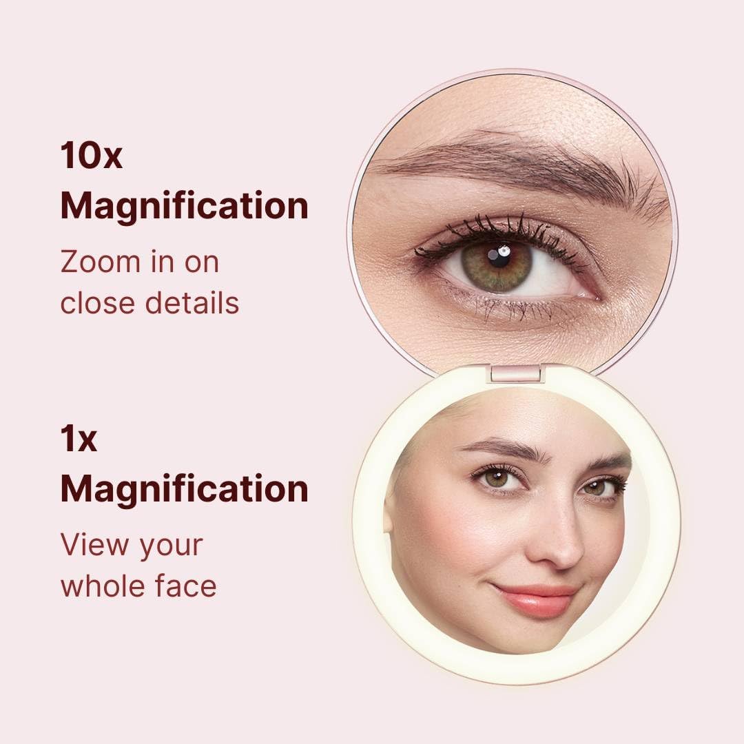 Fancii Taylor LED Lighted Travel Makeup Mirror, Rechargeable, 10x /1x Magnifying, Tru-Glow Lighting System, XL Large 5” Wide | Compact Mirror for Purses (Marble Rose)