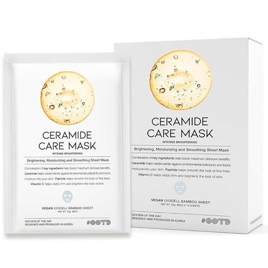 Ceramide Brightening Sheet Mask For Face, Moisturizing, Anti Aging Ceramide, Peptide, Vitamin C, EVE Vegan 10EA