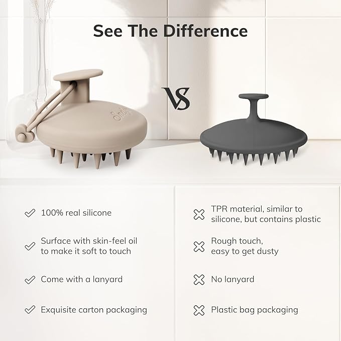 Sndyi Silicone Scalp Massager Shampoo Brush, Hair Scrubber with Soft Silicone Bristles, Scalp Scrubber/Exfoliator for Dandruff Removal, Wet Dry Scalp Brush for Hair Growth & Scalp Care, Khaki
