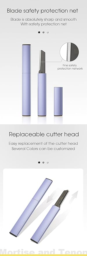 Exfoliating Eyebrow Razor Dermaplaning Tool Eyebrow Trimmer with 4 Replacement Blades, Facial Razors for Women Aluminum Alloy Handle & Stainless Steel Blade (Blue)