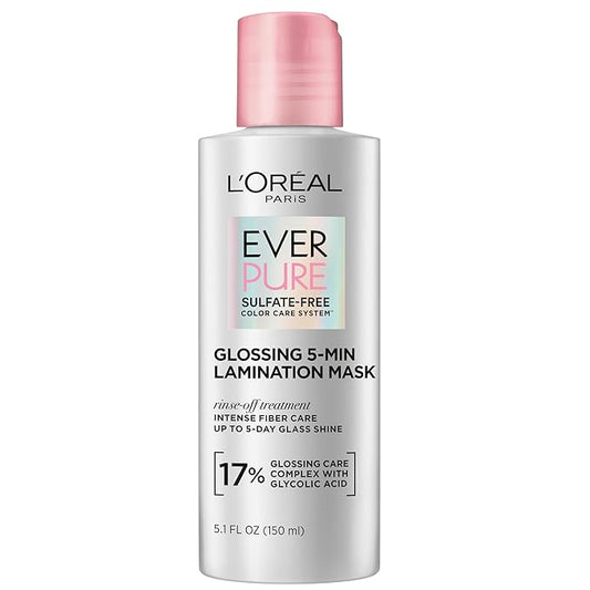 L'Oreal Paris Glossing Lamination Hair Mask with Glycolic Acid, Hair Treatment for Lasting Shine and Smoothness for Dull, Dry Hair, EverPure, 5.1 Fl Oz