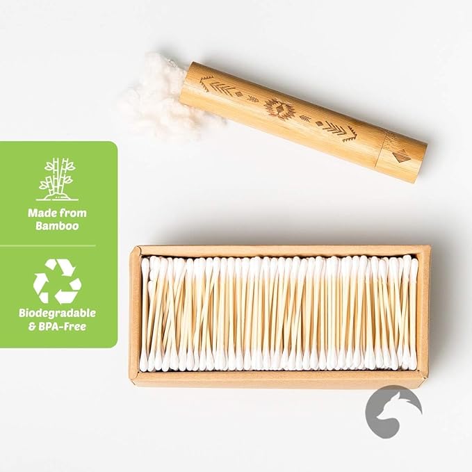 Bamboo Cotton Swabs 1000 Count | Eco-Friendly & Pure Cotton Buds | Double Tipped Sticks | 100% Plant-Based & Natural | Perfect for Makeup & Nail Applications, Arts & Crafts, Removing Dust & Dirt…