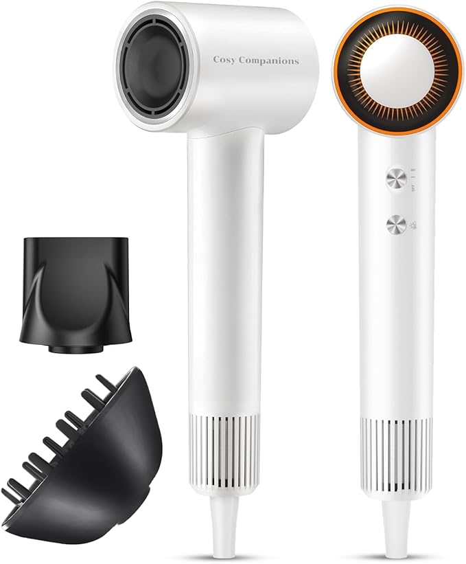 Hair Dryer, 150000 RPM High-Speed Blow Dryer with 500Million Negative Ions for Fast Drying, Lightweight & Thermo-Control, Hair Dryer with Diffuser and Nozzle, Ideal for Salon & Travel, White