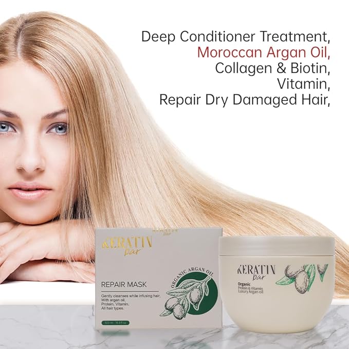 Hair Mask Deep Conditioner Treatment, Keratin Protein, Collagen, Repair & Dry Damaged Hair, All Hair Types, Vitamin (Argan Oil Hair Mask)
