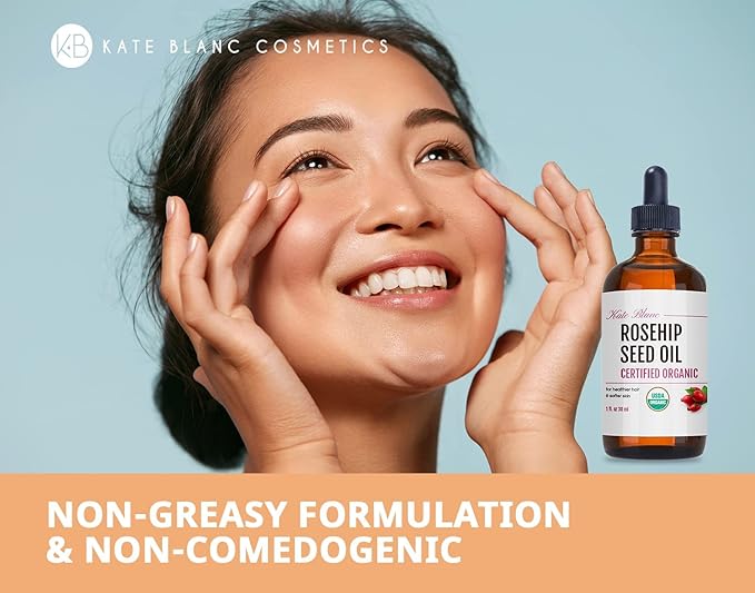 Kate Blanc Cosmetics Rosehip Oil for Face & Skin (1oz, Organic, Pure, Cold Pressed) Rosehip Seed Face Oil for Facial & Gua Sha Massage