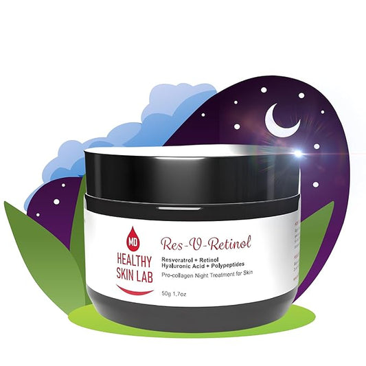 Res-V-Retinol Resveratrol Face Night Cream, Anti-Aging Neck & Décolleté Moisturizer With Retinol, Hyaluronic Acid, Polypeptides, Hydrates & Brightening, 1.7oz