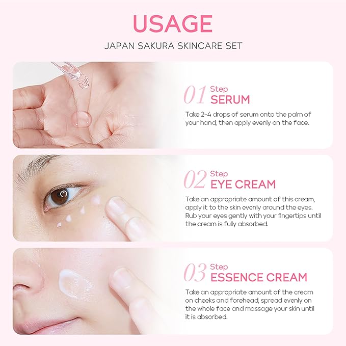 Skin Care Set JAPAN SAKURA Beauty Gift Sets Skin Care Kit with Serum, Eye Cream, Face Cream Travel Kit for Women Wife Mom Teen Girls TSA-friendly Sizes Christmas Gift 3pcs