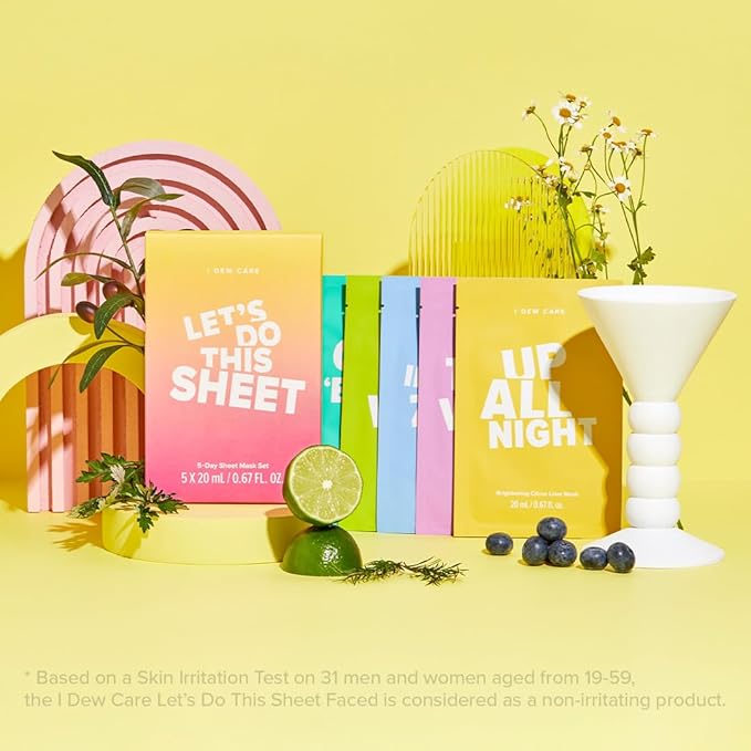 I DEW CARE Glass Skin Face Mask Variety Pack - Let's Do This Sheet | For Perfect Care Routine, Korean Face Masks Skincare, Olive Extract, Chamomile, Vitamin B3, Moisturizing, 14 Count