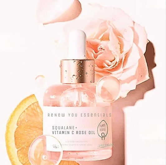 Squalane and Vitamin C Rose Serum. Anti Aging Anti Wrinkle Brighten, Hydrate, Firm and Reveal Radiant Skin 1.0 ounces