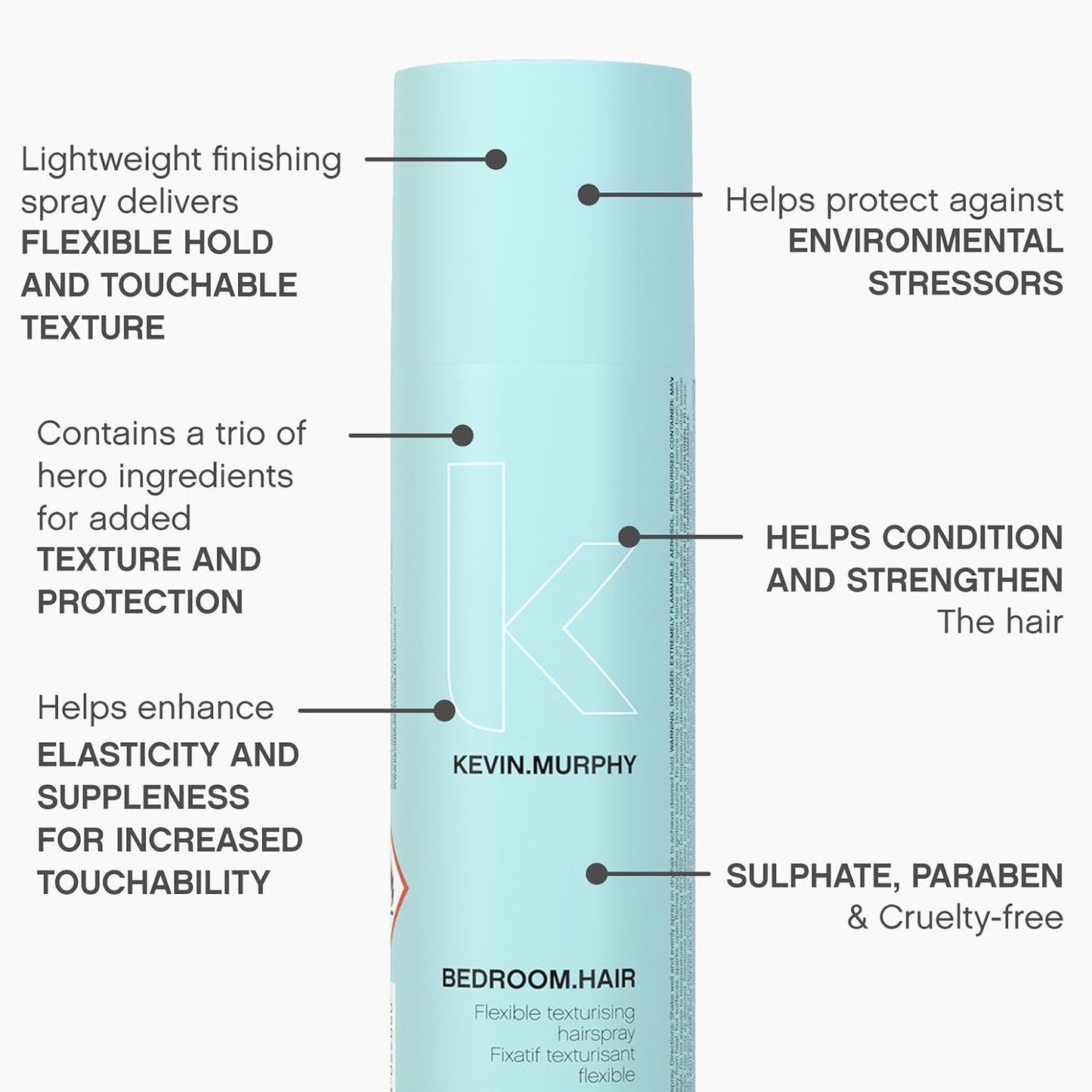 KEVIN.MURPHY BEDROOM.HAIR - Flexible Texturising Hair Spray - For All Hair Types - Hair Care for Effortless Bedroom Hair - With Ginger Root Extract - 235 mL / 7.9 fl oz