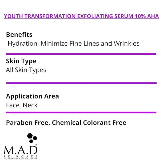 M.A.D Skincare Anti-Aging Youth Transformation Exfoliating Serum 10% AHA
