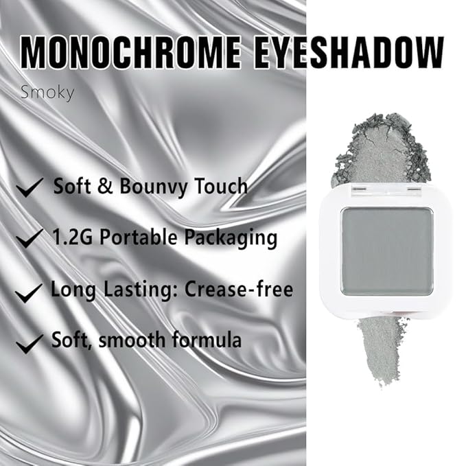 Buildable Matte Eyeshadow Makeup Palette Single - Smoky Gray Shades | Creamy Pressed Powder for Easy Blending | Mini Travel Palette for Women | Everyday Natural Eye Makeup