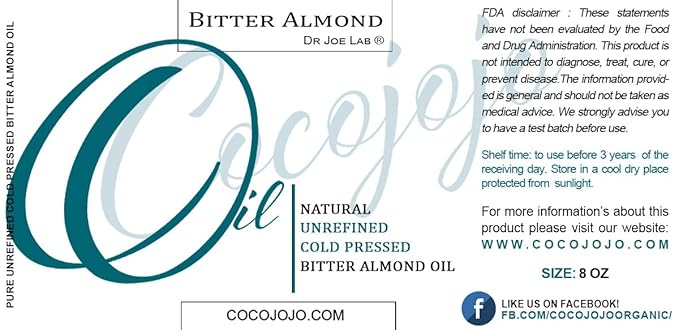 Dr Joe Lab Bitter Almond Oil - 8 oz Pure, Cold Pressed, Non-GMO, Vegan, Extra Virgin, All Natural, Perfect for Body, Hair, Skin, Nails, Facial Hair, Lashes, Eyebrows - Packaging May Vary