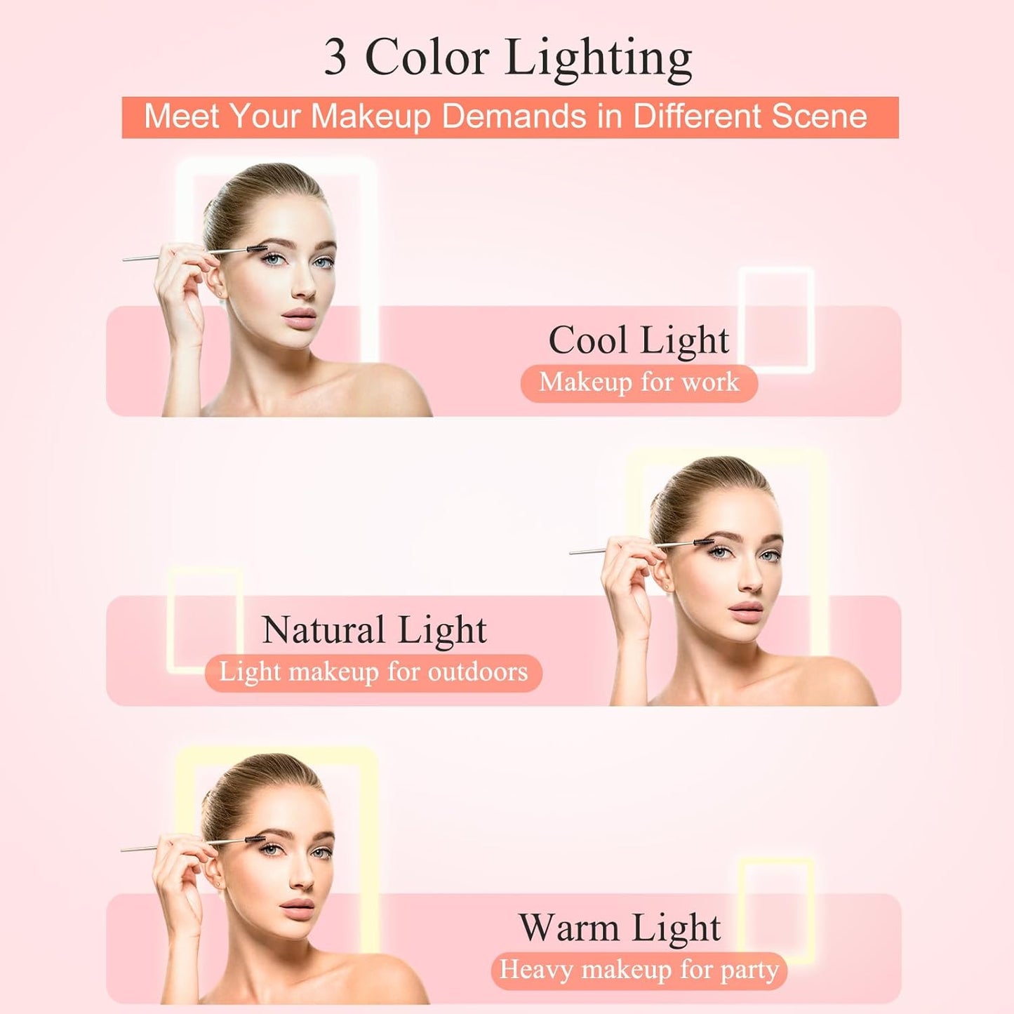 FUNTOUCH Rechargeable Travel Makeup Mirror with 72 Led Lights, Portable Lighted Makeup Mirror, 3 Color Lighting, Dimmable Touch Screen, Type C, Tabletop LED Folding Cosmetic Vanity Mirror (Pink)