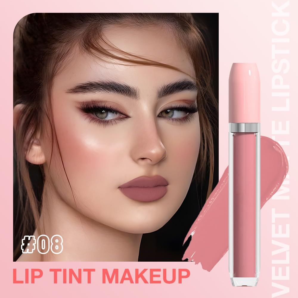 BINGBRUSH Super Matte Longwear No-Budge Stay On Smudge Proof Liquid Lipstick Long Lasting Makeup for Women,Highly Pigmented Color and Instant Shine, Cheeky