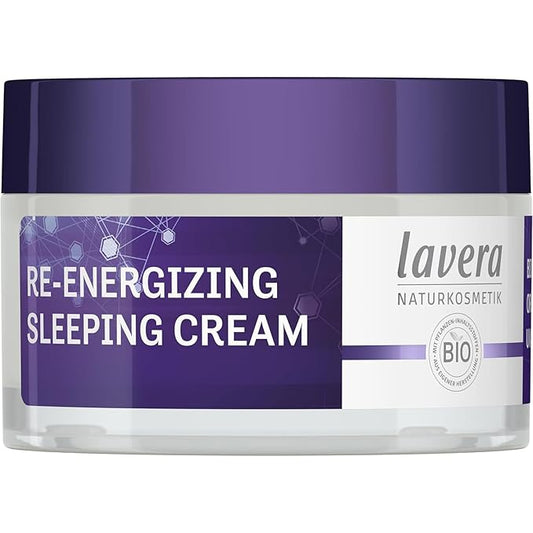 lavera Re-Energizing Sleeping Cream - night cream with grape & vitamin E - 5in1 over-night effect - revitalises & smooths complexion - combats signs of fatigue - natural cosmetics - vegan - 1.6 Fl Oz