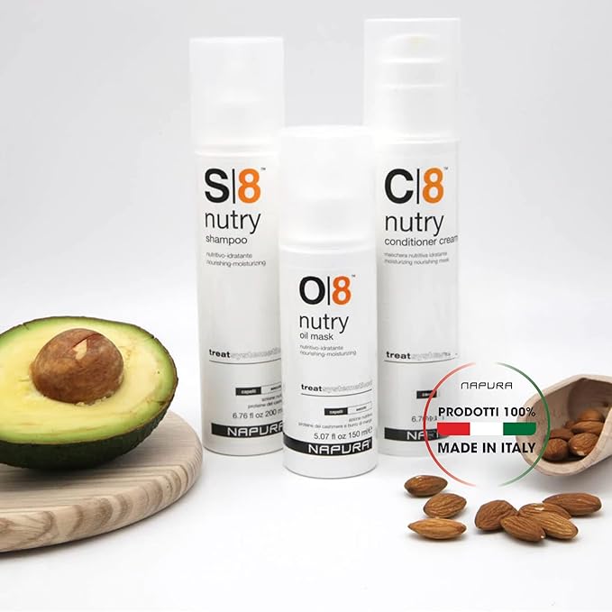 NAPURA O8 Intense Moisture Hair Oil Treatment Mask for Dry, Damaged Hair with Cashmere Proteins, Amla, Jojoba, Avocado Oil (5.07 fl oz) - Nourishes, Restores Elasticity & Enhances Shine for Dull Hair