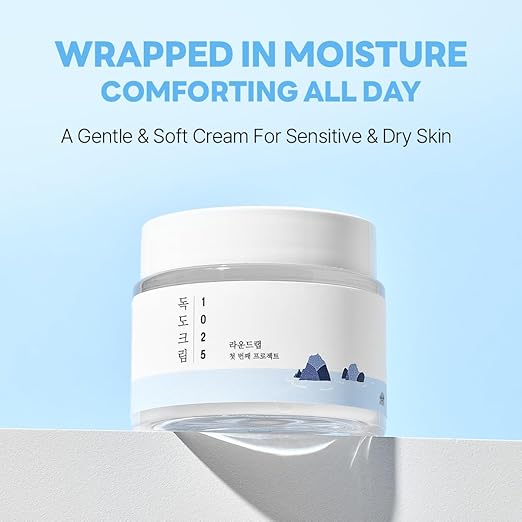 ROUND LAB 1025 Dokdo Cream 2.71 Fl Oz, 48-Hour Deep Hydrating Face Moisturizer for Acne-Prone, Redness and Sensitive Skin with Ceramide, Skin Barrier Repair Face Cream, No Fragrance, Korean Skin Care