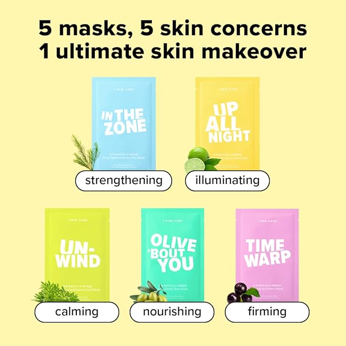 I DEW CARE Glass Skin Face Mask Variety Pack - Let's Do This Sheet | For Perfect Care Routine, Korean Face Masks Skincare, Olive Extract, Chamomile, Vitamin B3, Moisturizing, 14 Count