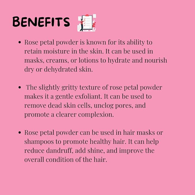 Rose Petal Powder by meesha | for Radiant Skin and Lustrous Hair | Cleansing, Hydrating, Skin Toning Powder | DIY face Masks, Bath Salts, Bath Bombs, Body Scrubs | 100% Natural Skincare and haircare