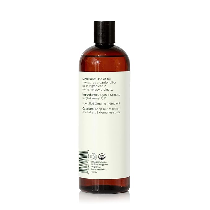 Plant Therapy Organic Argan Oil, USDA Certified, First-Press, Virgin, for Face, Hair, Skin, Nails and Cuticles 16 oz