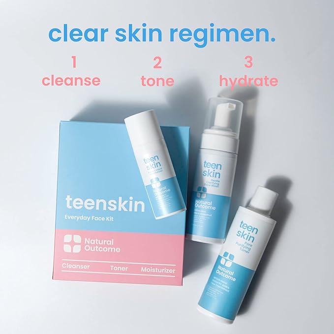 Teen Skin Care Kit 3-Step | Acne Face Wash Skin Care Regimen | Teen Skin Face Wash, Toner, & Moisturizer | Perfect for Teens Preteens & Kids Looking to Prevent Acne | 3 Pc Kit by Natural Outcome