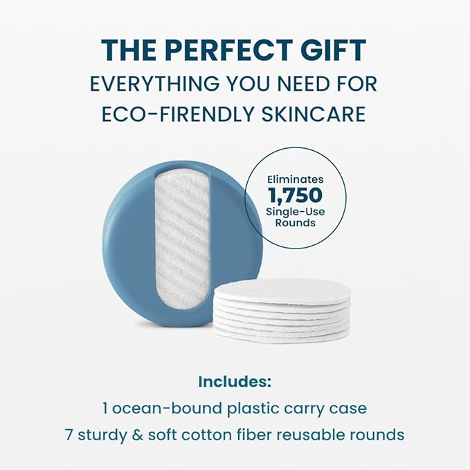 LastRound Reusable Makeup Remover Pads - 7 Washable Eco-Friendly Reusable Cotton Rounds for Face - Sustainable & Soft Cotton Face Pads for Facial Cleansing & Eye Makeup Removal - Travel Storage Case