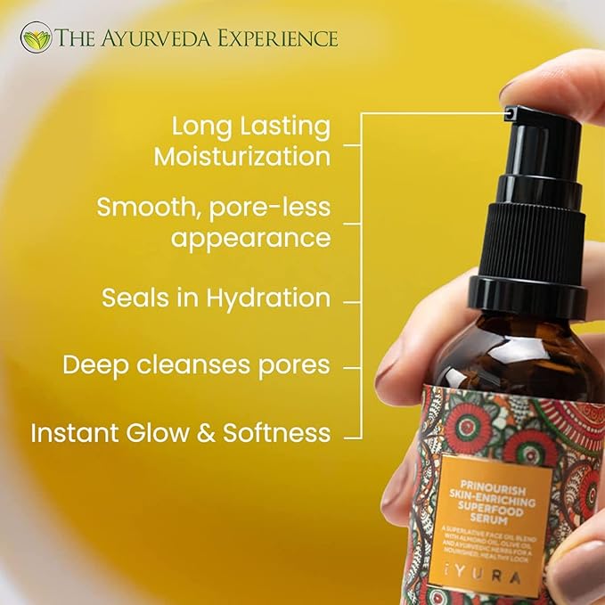 The Ayurveda Experience iYURA Prinourish Skin-Enriching Superfood Serum – Vegan Facial Moisturizer for a Dewy Glow & Long Lasting Moisturization – 100% Natural Face Oil for Dry Skin, 1.7 fl oz
