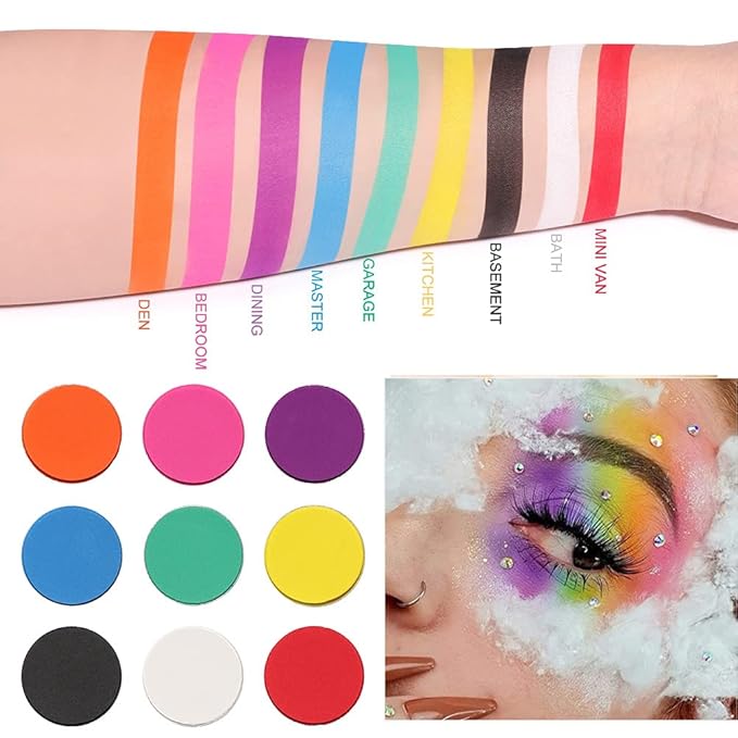 Rainbow Eyeshadow Palette - 9 Colors, High Pigmented, Bright Neon, Waterproof & Natural Finish