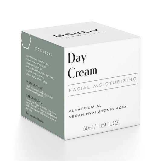 COSMETICS - Moisturising Face Cream with Hyaluronic Acid and DHA. Anti-Wrinkle Day Cream, Combats Skin Blemishes and Ageing. Natural, Vegan and Cruelty Free Cosmetics. 50 ml