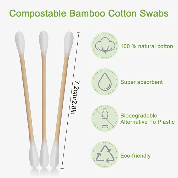 Eyxformula 1000 Count Organic Cotton Swabs, FSC Certified, Biodegradable, Double-Tips - Stronger Bamboo Sticks & Extra Cotton Buds for Ear Cleaning, Makeup, Beauty, Personal Hygiene, First Aid, Crafts