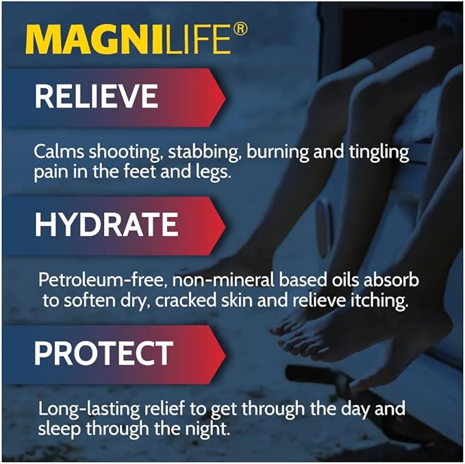 MagniLife Pain Relieving Foot Cream Soothing Relief for Soreness, Pain, Burning, Tingling, Itching or Sensitivity in Feet & Legs - All-Natural Moisturizing Topical - Petroleum-Free - 8oz Tube