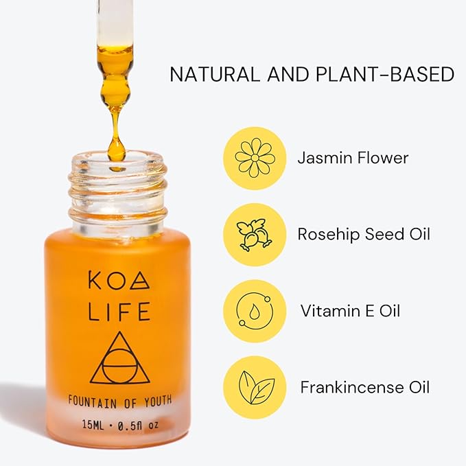 KOA LIFE Doctor-Formulated Anti-Aging Rosehip Face Oil, Made in USA, Organic, Vegan, Cruelty & Chemical Free Fountain of Youth