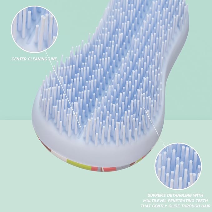 Hand Grip Brush, Gentle Detangling, Detangler Hair Brush for All Hair Types. For use on Wet or Dry Hair (Colorful Stripe)