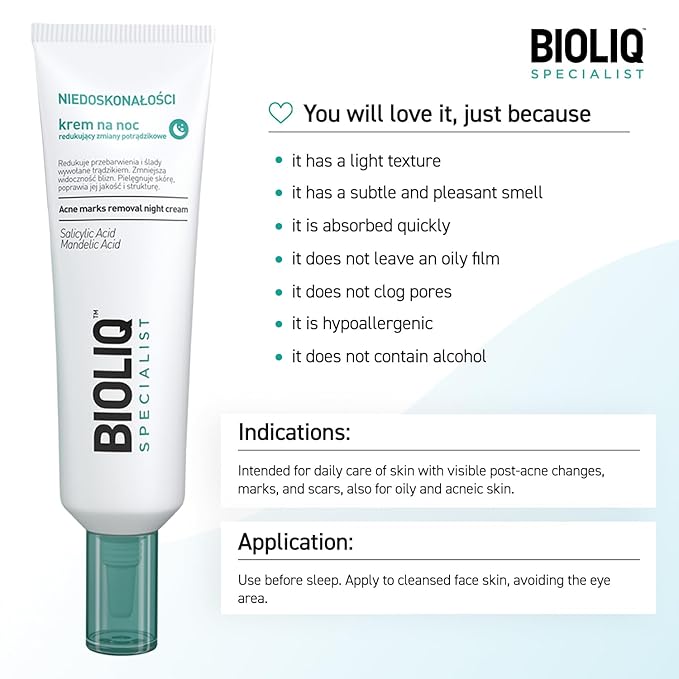 Specialist Acne Marks Removal Night Cream - with Salicylic Acid, Mandelic Acid, and Tamanu Oil, Reduces Scars and Discoloration - 30 ml