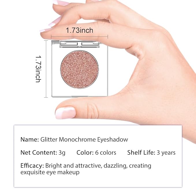 Monochrome Pressed Eyeshadow, Waterproof Neutral Powde Mini Shimmer Rose Gold Brown Eyeshadow, sombras para ojos, Talc, Paraben & Cruelty Free (H06#Shimmer Rose Gold Brown)