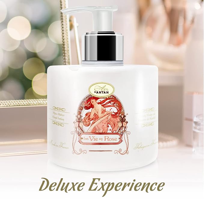 Un Air d'Antan Hand Cream for Dry Cracked Hands 10.5oz - Hand Lotion Pump, Non Greasy Moisturizer with Essential Oils, Cruelty Free Formula - Rose Peach Patchouli