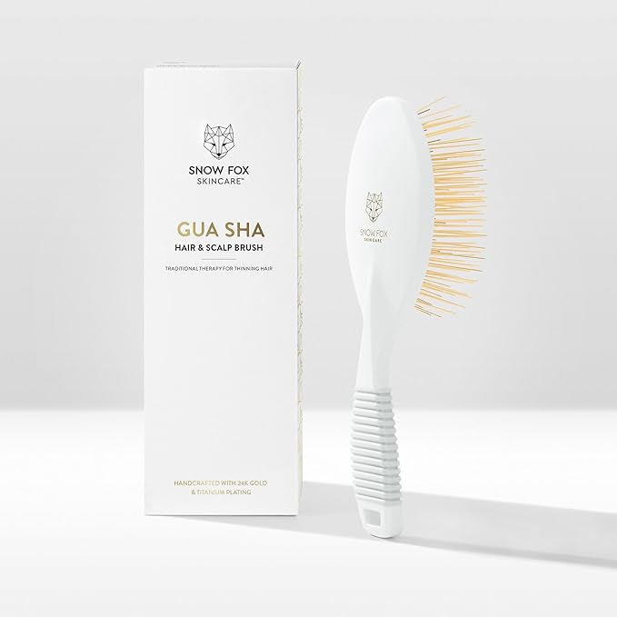 Gua Sha Hair Brush by Snow Fox Skincare - Scalp Massage Comb with 160 Titanium Needles | Combat Hair Loss, Thinning & Shedding | Soothing Gua Sha Acupressure Tool for All Hair Types