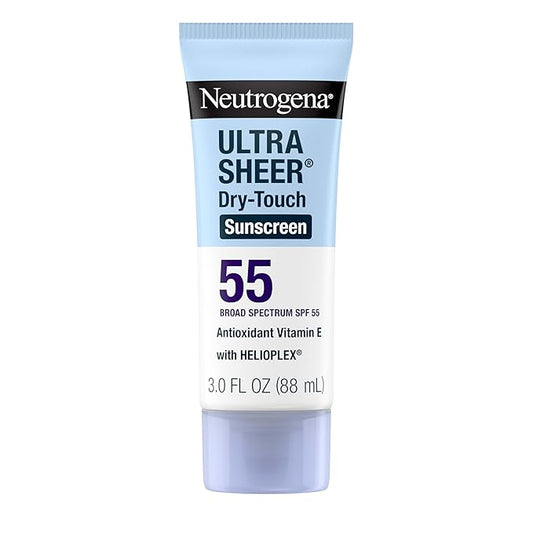 Neutrogena Ultra Sheer Dry-Touch Sunscreen For Face & Body, SPF 55 Broad Spectrum UVA/UVB Protection, Lightweight Water Resistant & Non-Greasy, Travel Size Sunscreen, 3 fl. oz